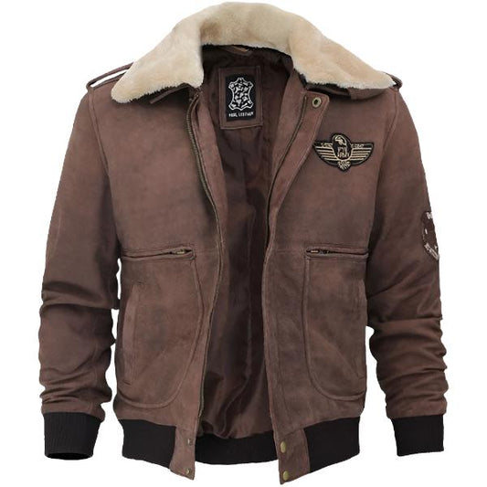 Pierson G1 Bomber Men's Leather Brown Shearling Collar Jacket