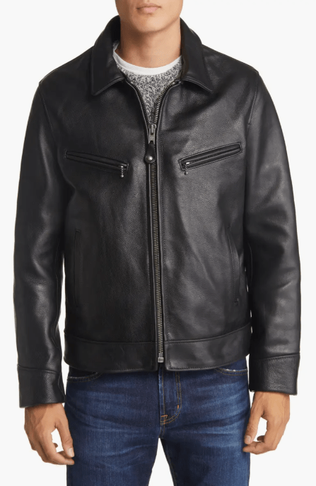 Men's Black Sheepskin Leather Jacket with Removable Shearling Collar