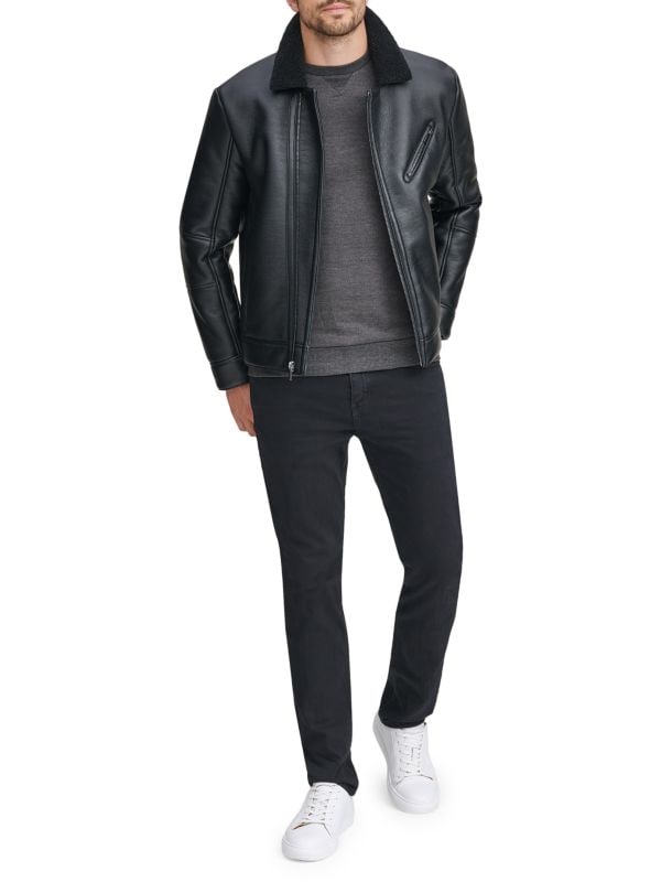 Men's Shearling Sheepskin Leather Jacket in Black