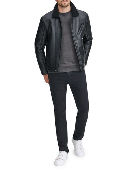 Men's Shearling Sheepskin Leather Jacket in Black