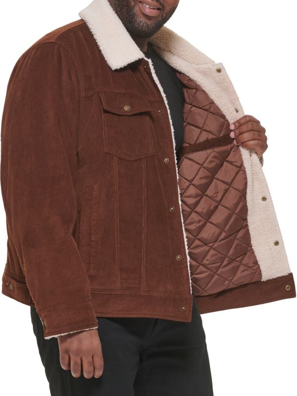 Men's Brown Sheepskin Trucker Leather Jacket