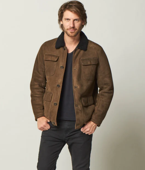 Men's Dark Brown Sheepskin Trucker Leather Jacket