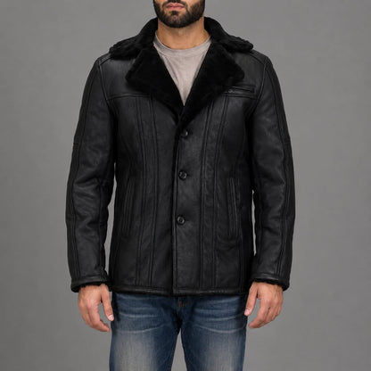 Premium Double Face Shearling Leather Jacket - Luxury Winter Look front view by avanzar leather