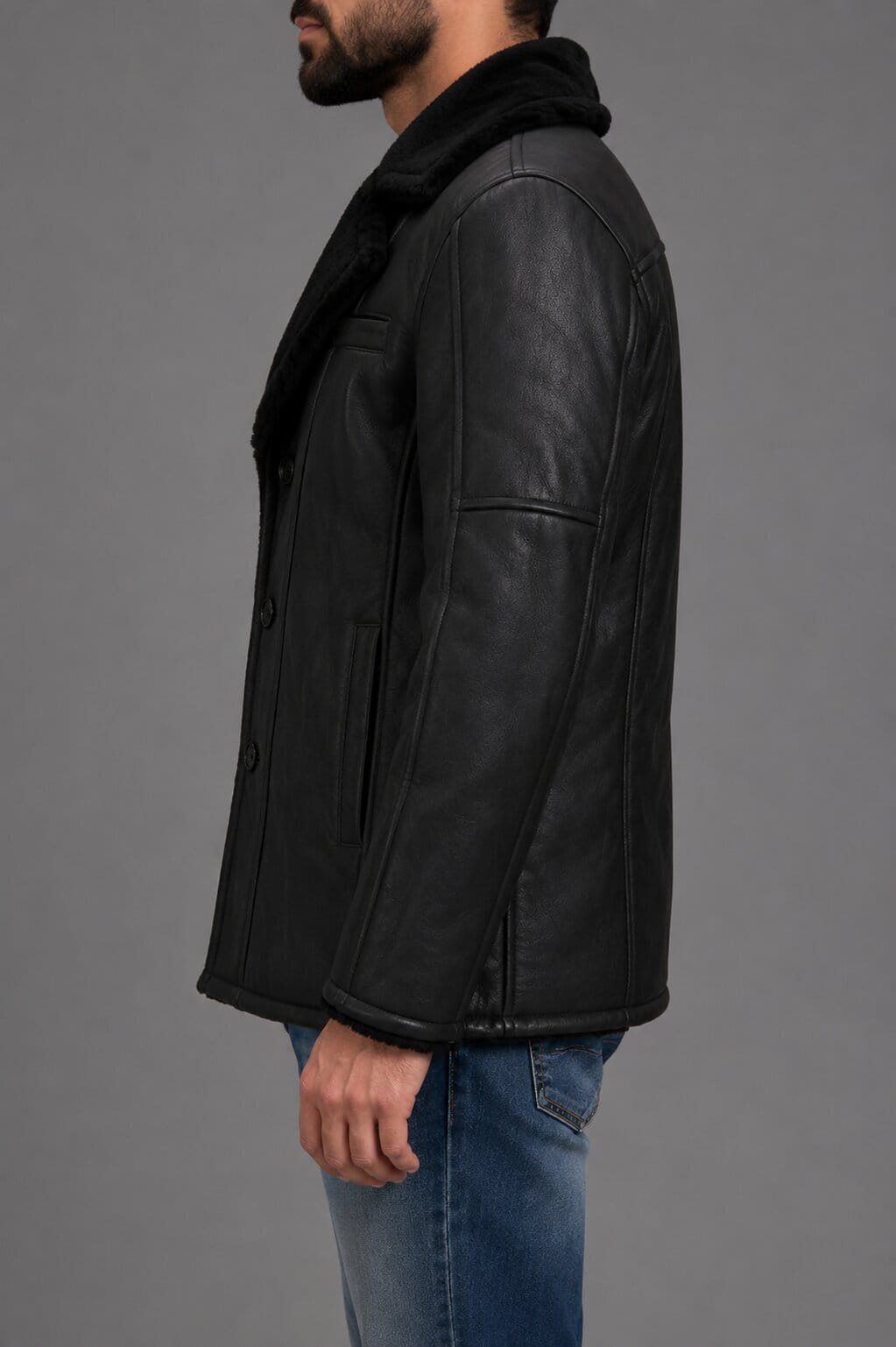 Premium Double Face Shearling Leather Jacket - Luxury Winter Look sid view by avanzar leather