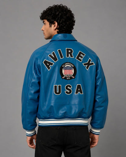 Men’s Teal Varsity Leather Bomber Avirex Jacket