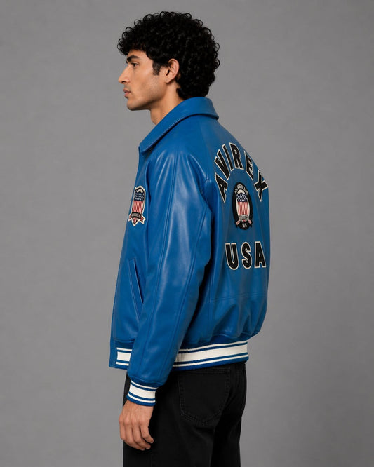 Men’s Teal Varsity Leather Bomber Avirex Jacket