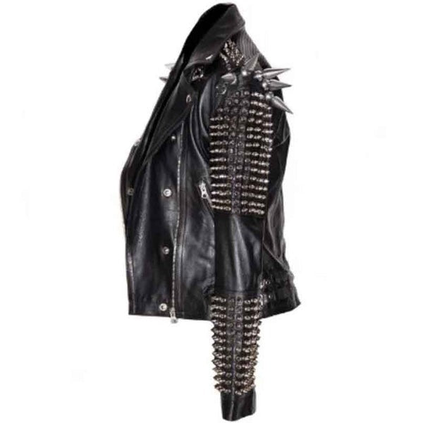Avanzar Men's Black Leather Longline Jacket with Silver Spikes