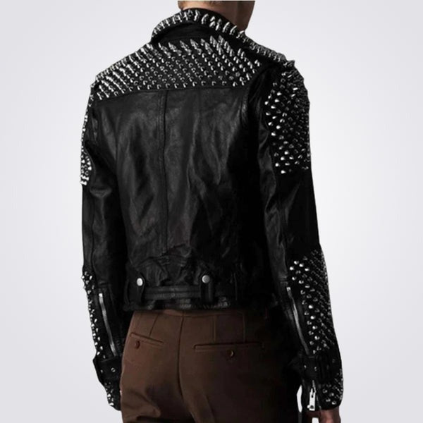 Men’s Punk Leather Jacket with Silver Spikes – Avanzar Leather