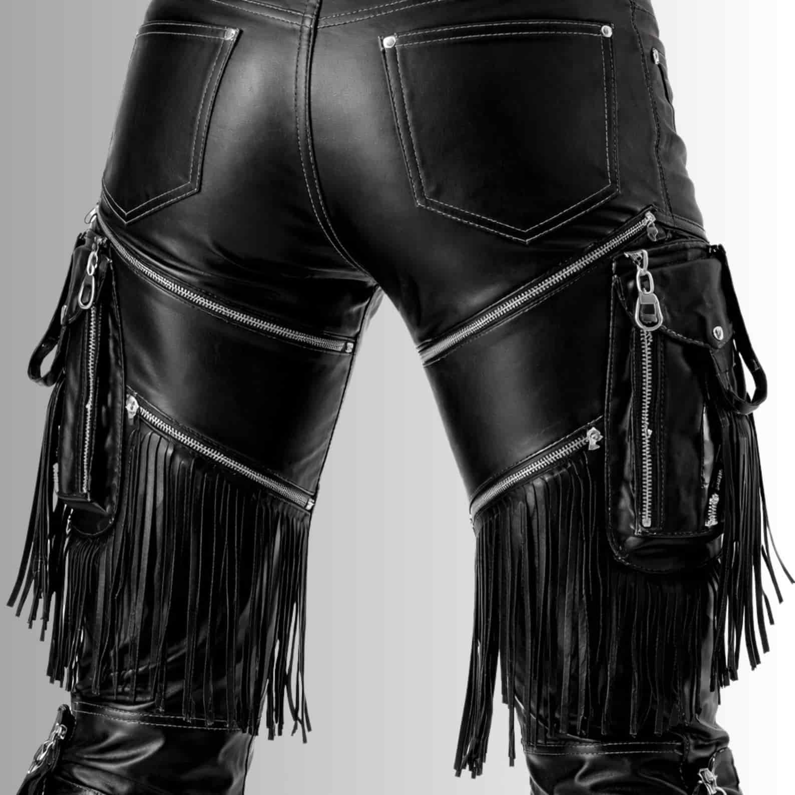 Men's black biker leather trousers with premium leather construction. by avanzar leather