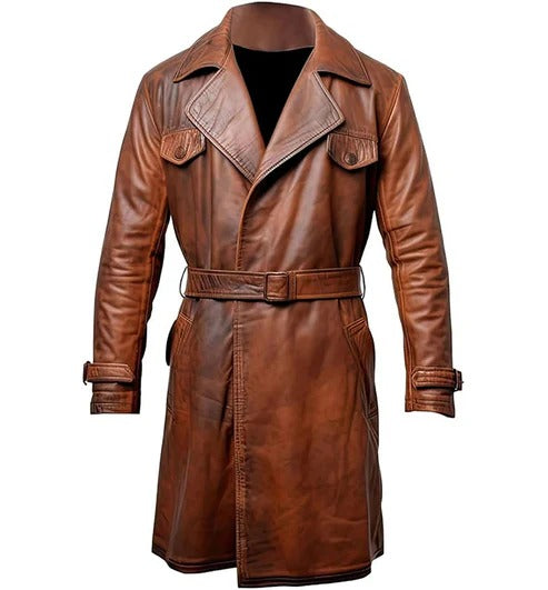 Qorion Motorcycle Leather Duster Coat Rugged Biker Style