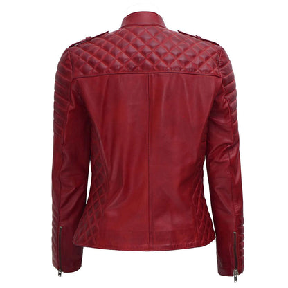 Red Women's Leather Motorcycle Jacket