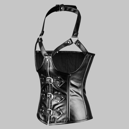 Real Leather Halter Corset Top Gothic Halloween Steampunk