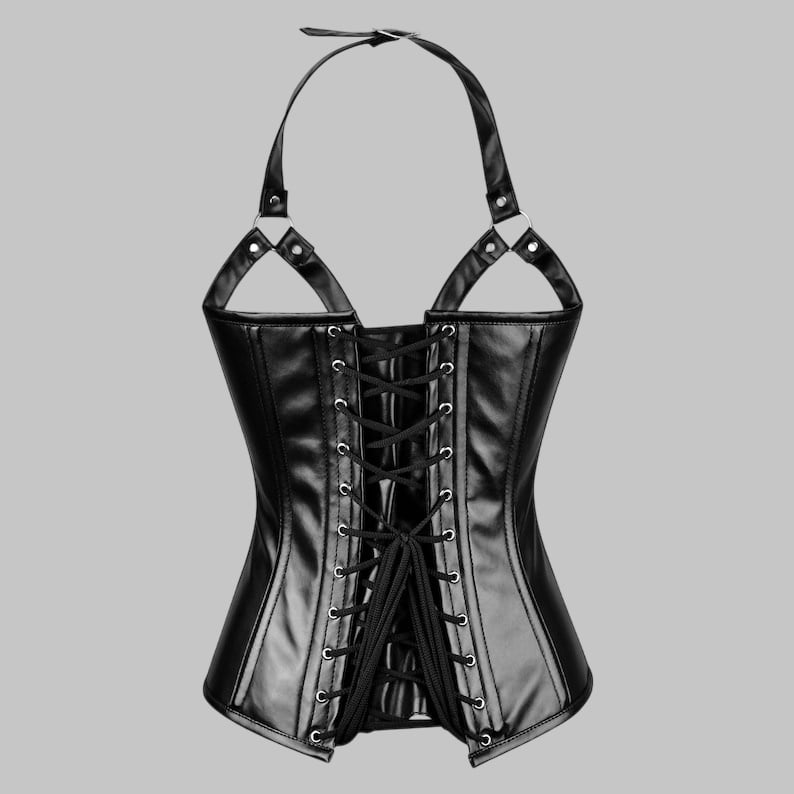 Real Leather Halter Corset Top Gothic Halloween Steampunk