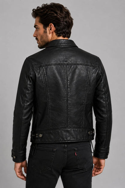 Ride With Confidence In A Men Black Leather Moto Jacket back view by avanzar leather