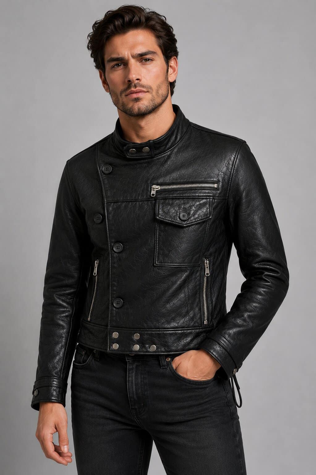 Ride With Confidence In A Men Black Leather Moto Jacket front view by avanzar leather