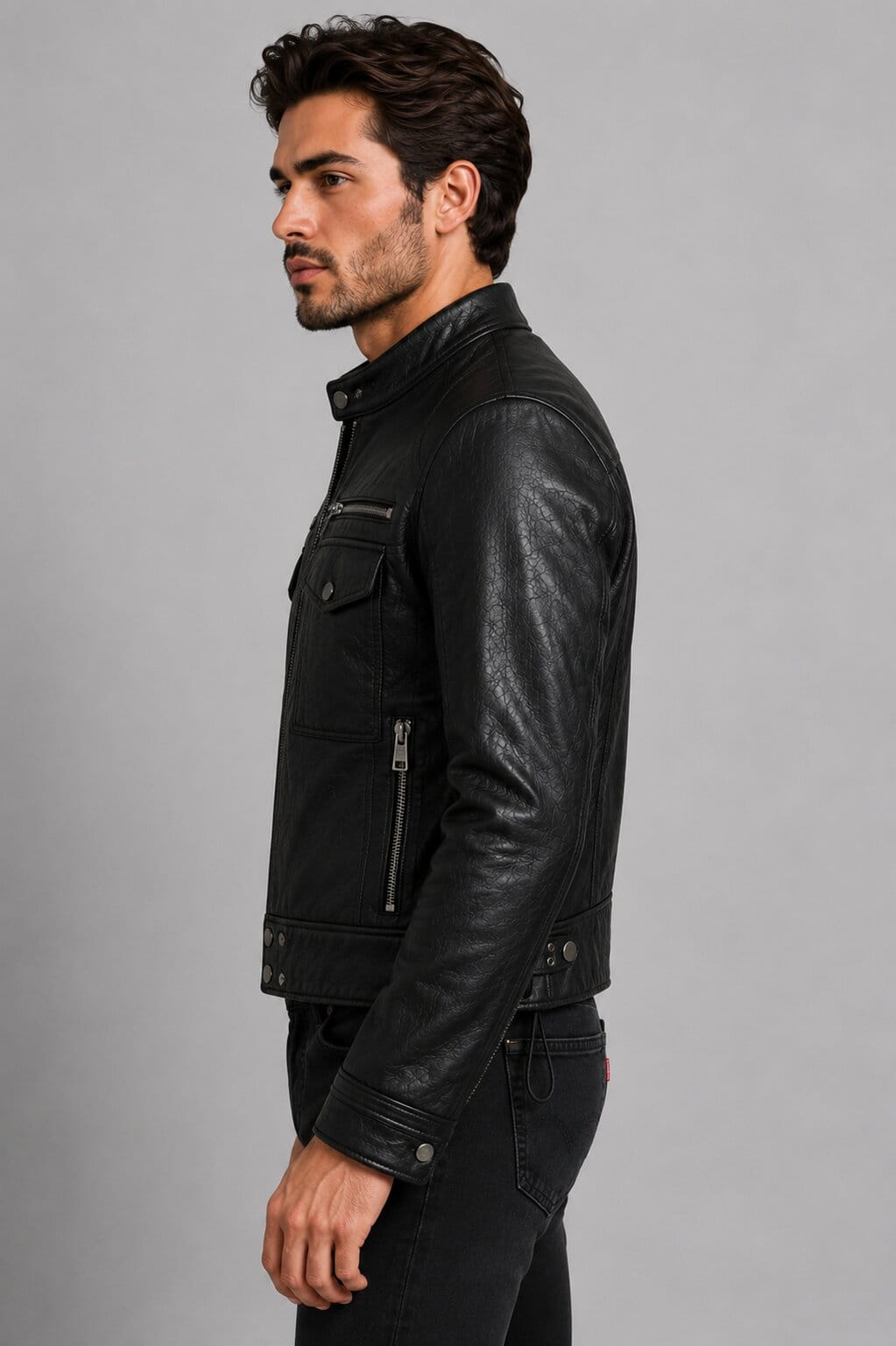 Ride With Confidence In A Men Black Leather Moto Jacket sid view by avanzar leather