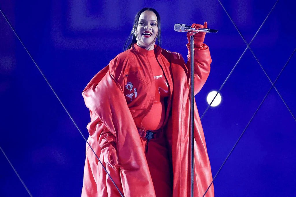 Rihanna Super Bowl Halftime  Red Leather Oversized Coat  Avanzar Leather