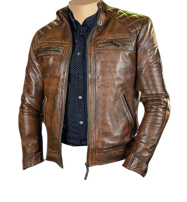 Roan Distressed Brown Moto Leather Jacket Vintage Biker Vibes