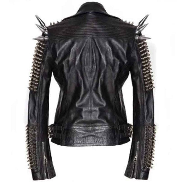 Avanzar Men's Black Leather Longline Jacket with Silver Spikes