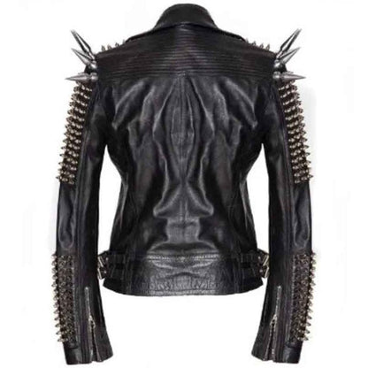 Avanzar Men's Black Leather Longline Jacket with Silver Spikes