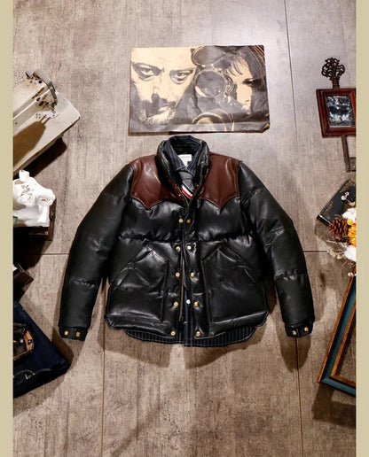 Men’s Black Designer Puffer Leather Jacket—Timeless & Chic Avanzar Leather