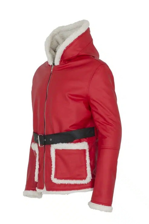 Men's Santa Claus Christmas Faux Fur Leather Jacket - Festive Holiday Wear