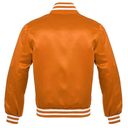 Satin Varsity Jacket – Orange with White Trim