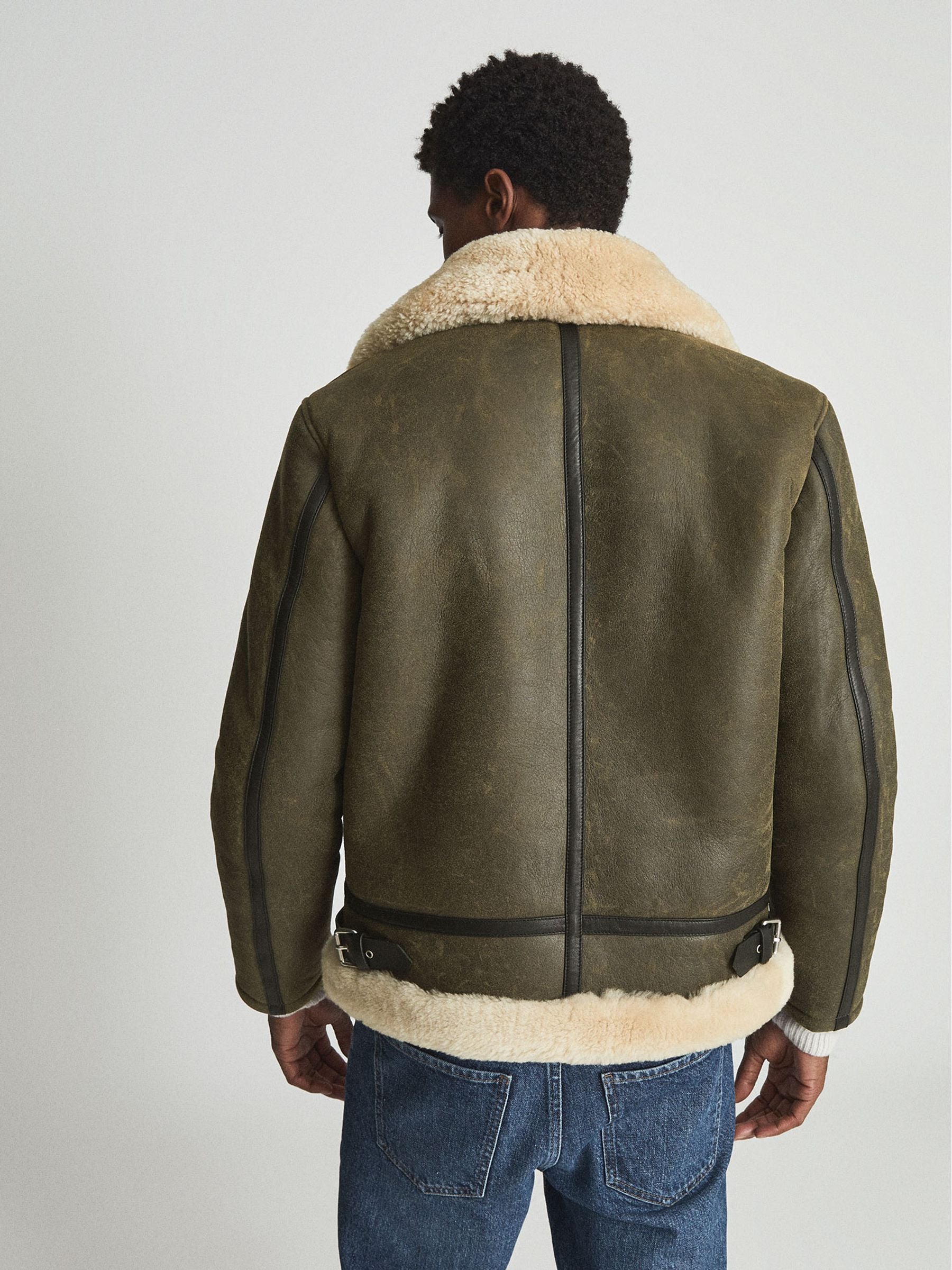 Army Green Shearling Aviator Jacket