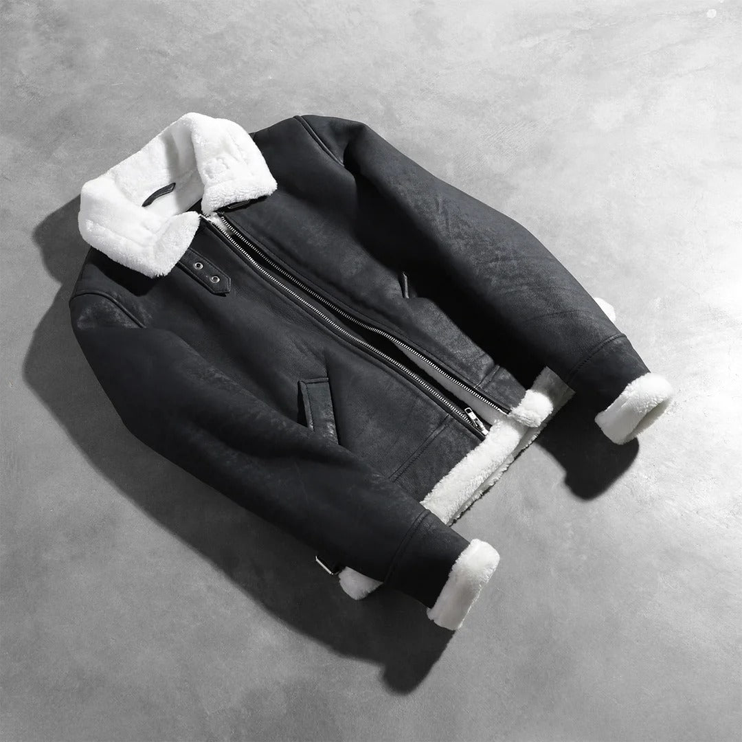 B-3 Black & White Shearling Bomber Jacket – Avanzar Leather