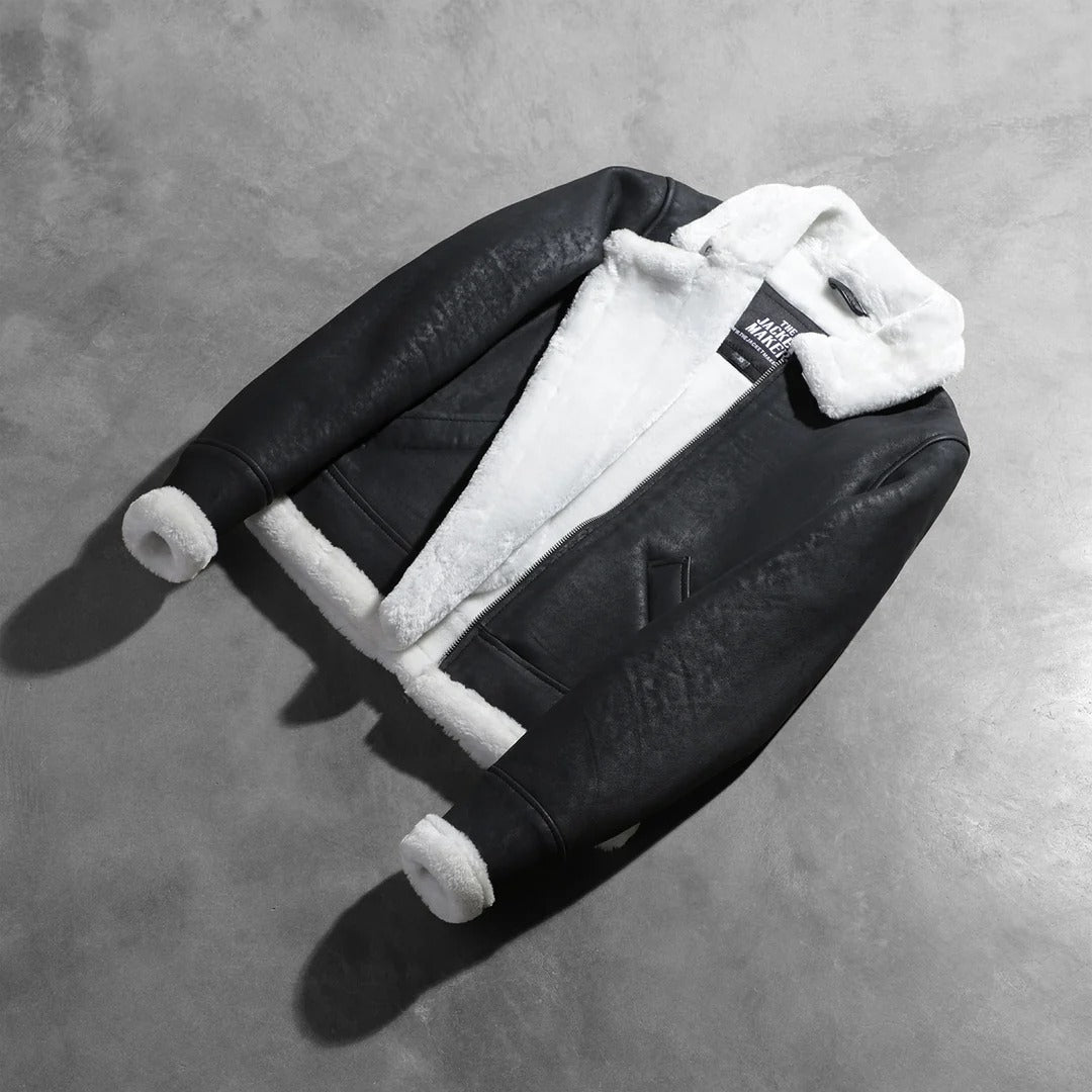 B-3 Black & White Shearling Bomber Jacket – Avanzar Leather