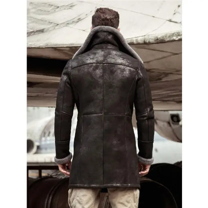 Men's Black B7 Bomber Shearling Leather Coat