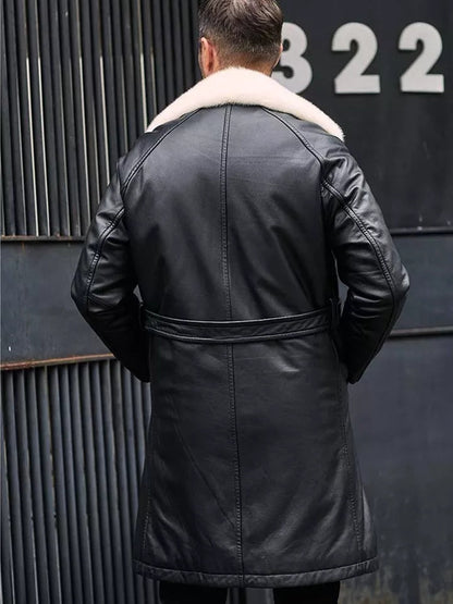 Men's Matte Black Double-Sided Shearling Leather Coat