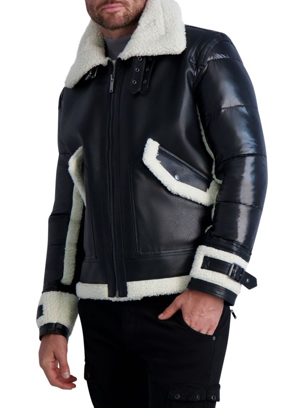 Men's Black Shearling Puffer Leather Jacket