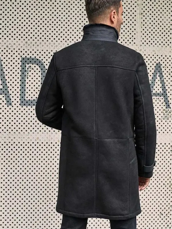 Men's Black Suede Leather Shearling Coat