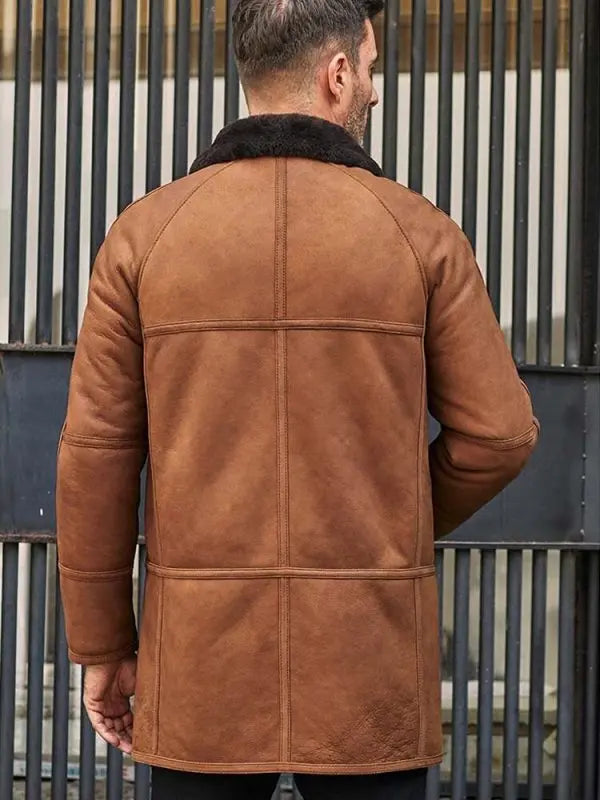 Men's Brown Leather Shearling Coat