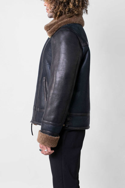 Men's Blue Sheepskin Shearling Leather Jacket