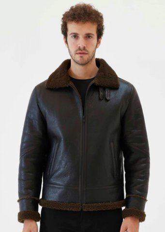 Men's Brown Sheepskin Leather Jacket in Black