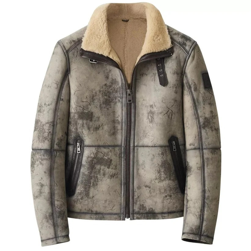 Men's Distressed Shearling Leather Jacket Classic Comfort Meets Rugged Style