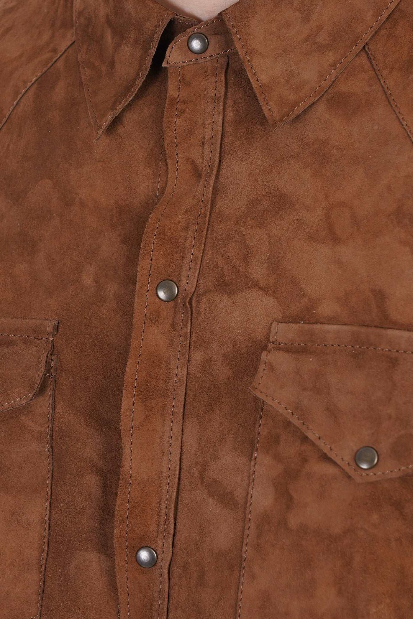  Men's Tan Brown Full Sleeve Suede Leather Shirt