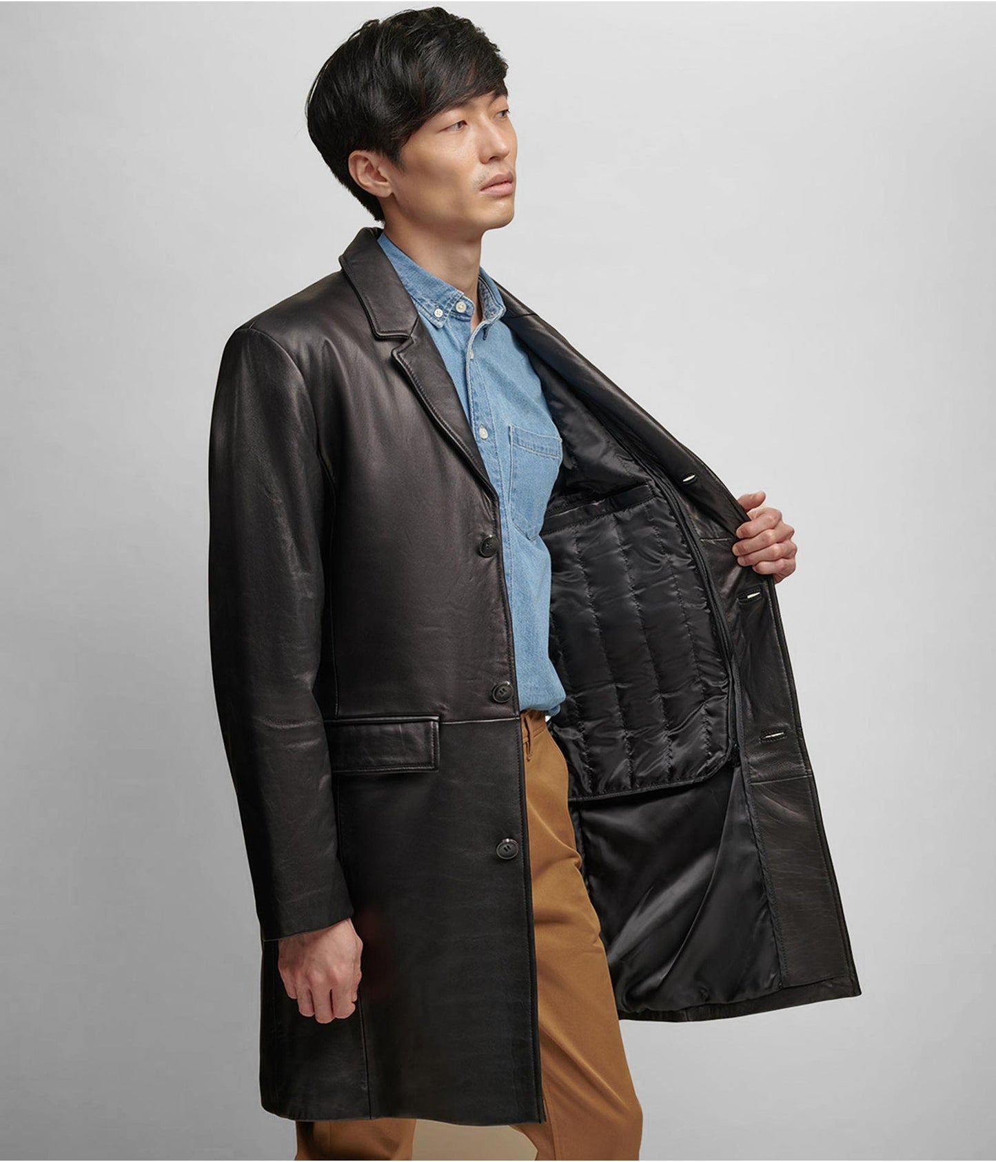 Men's Black Lined Leather Coat