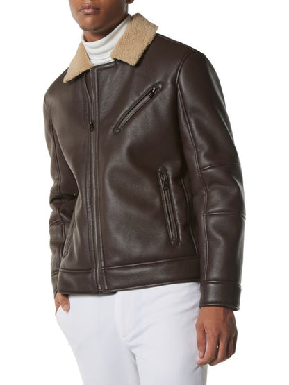 Men's Sheepskin Leather Jacket in Dark Brown