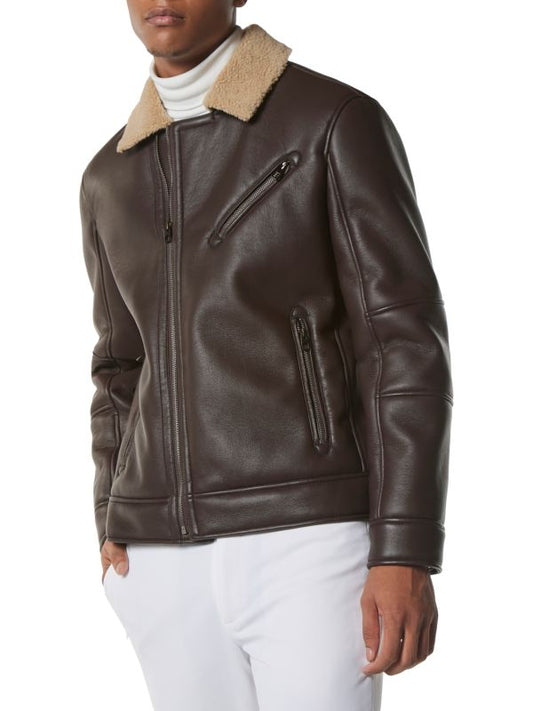 Men's Sheepskin Leather Jacket in Dark Brown