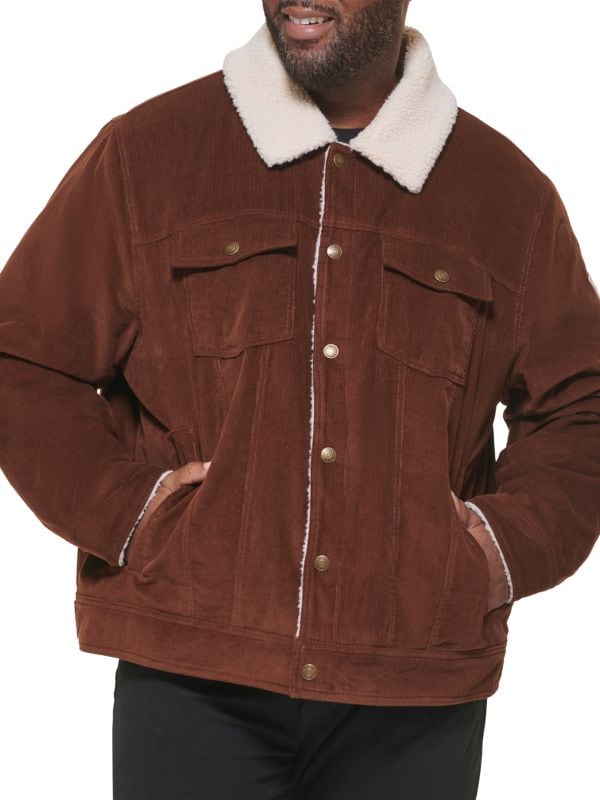 Men's Brown Sheepskin Trucker Leather Jacket