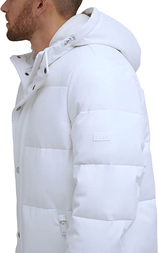 Men's White Trench Puffer Leather Coat