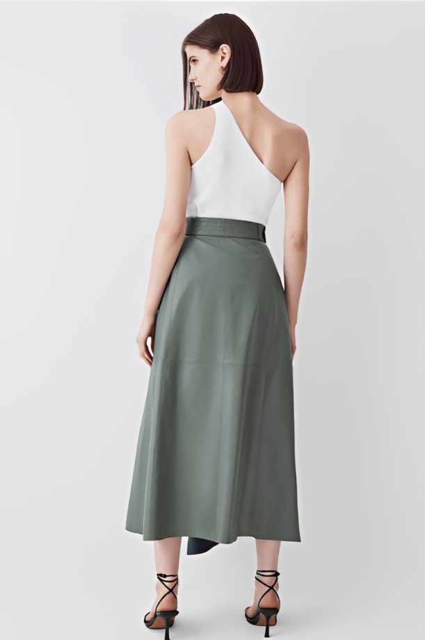 Women's Khaki Leather Maxi Skirt