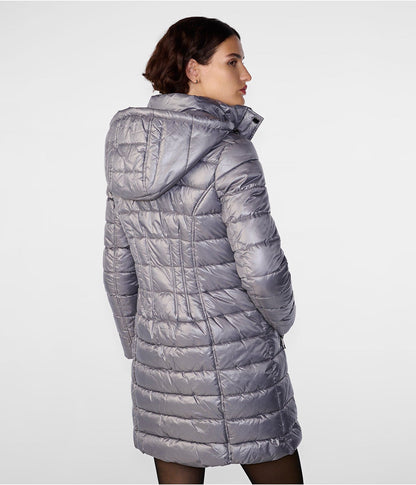 Women's Gray Quilted Puffer Coat with Hood