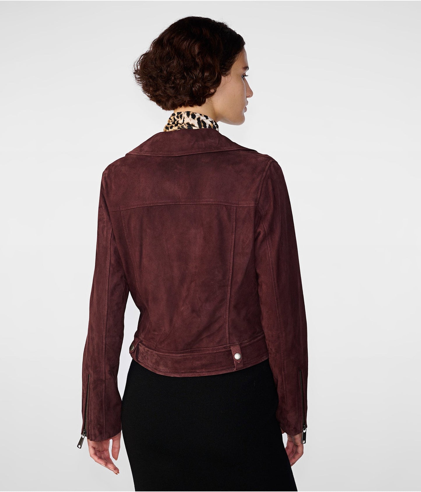 Women's Maroon Suede Leather Biker Jacket – Stylish & Sophisticated