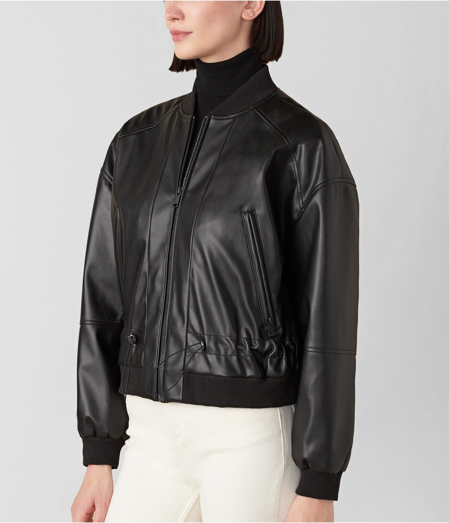 Women's Black Leather Bomber Jacket - Timeless and Stylish