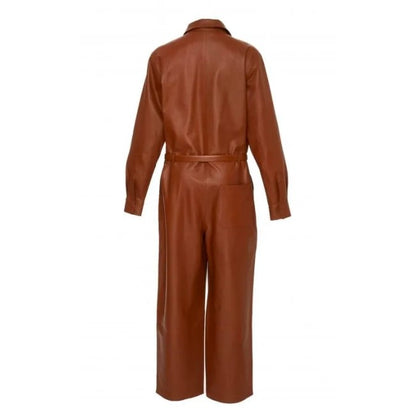 Cozy Brown Women's Lounge Leather Jumpsuit