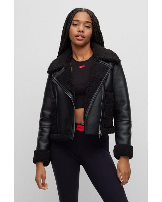 Women's Black Shearling Biker Leather Jacket